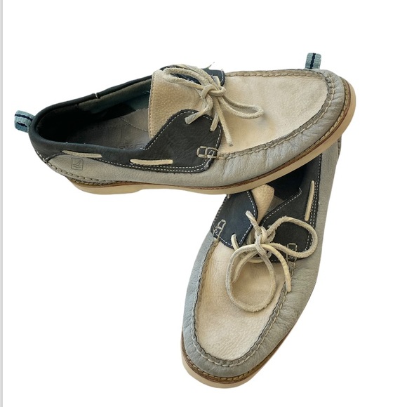 SPERRY Top-Sider Blue & Grey Leather Boat Shoes - Picture 2 of 14